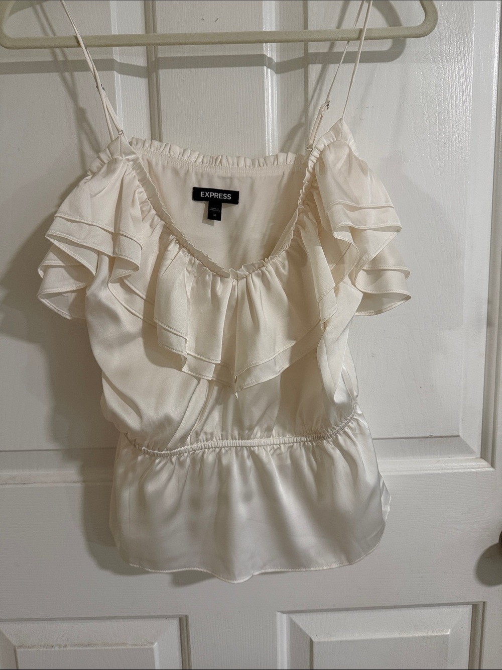 Express Cream Ruffle Spaghetti Strap Blouse
